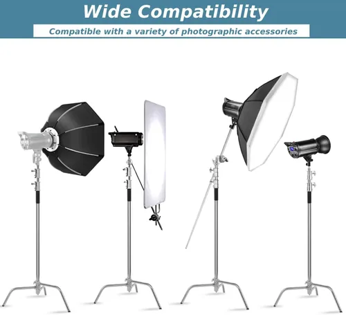 Miniatura 6 de Soporte en C resistente con brazo de pluma, soporte de luz de fotografía resistente de acero inoxidable, altura ajustable de 4.9 pies a 10.8 pies