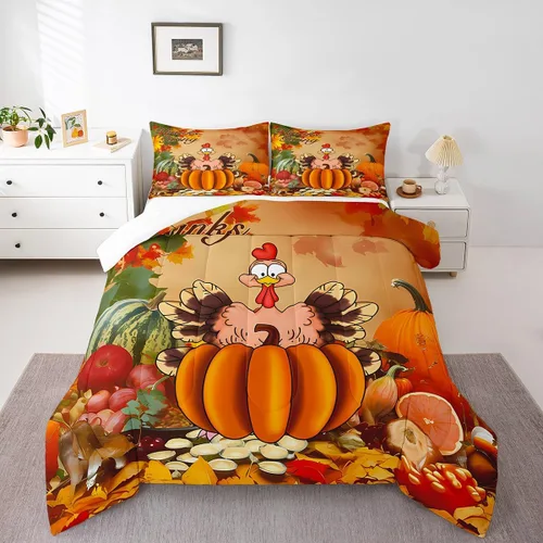 Miniatura 27 de Juego de edredón de calabaza para niños, con estampado de calabaza, estilo Halloween, juego de ropa de cama para niños, juego de ropa de cama