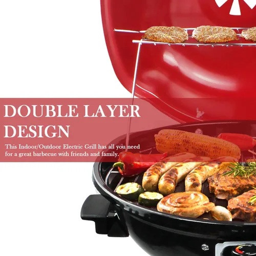 Miniatura 2 de Techwood - Parrilla eléctrica para barbacoa de 15 porciones para interiores y exteriores, diseño de doble capa, parrilla portátil extraíble de 1600W