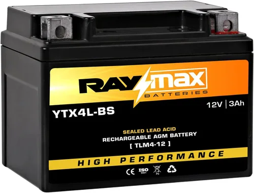 YTX4L-BS - Batería de motocicleta AGM de 12 V 3 Ah, sin mantenimiento, alto rendimiento, potencia de plomo ácido sellada para motocicletas,