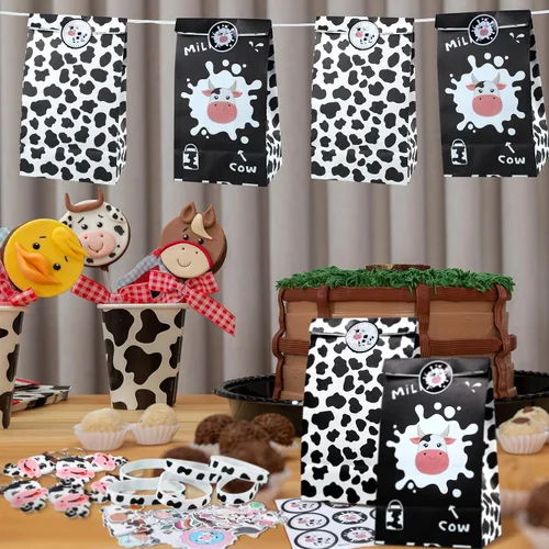 Miniatura 6 de 104 piezas de recuerdos de fiesta de vaca incluyen lindas pulseras de silicona de vaca llavero, bolsas de regalo de fiesta, calcomanías impermeables