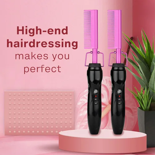 Miniatura 7 de Peine Caliente Eléctrico Alisador de Cabello Peine de Prensado con Calor Plancha Plana Rizadora Cepillo Alisador de Cabello para Negro Natural