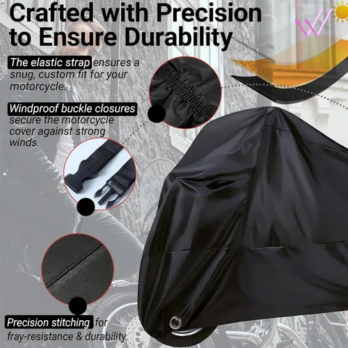 Miniatura 4 de Funda impermeable para motocicleta para exteriores, con agujeros de bloqueo y bolsa de almacenamiento para hasta 104 pulgadas, Yamaha, Honda, Harley