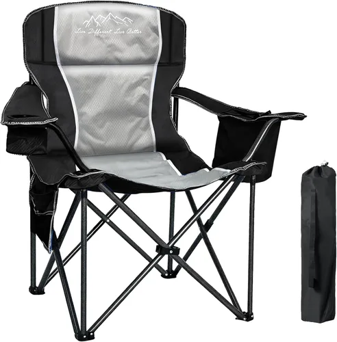 Sillas de campamento para adultos de alta resistencia de 500 libras de capacidad, silla plegable de respaldo alto con marco de acero grueso, silla