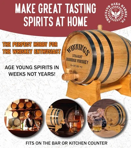 Miniatura 2 de Barril personalizado de roble americano de 5 litros con soporte, tapón y espita (1 galón) Cócteles de edad, bourbon, ron, tequila, cerveza, vino