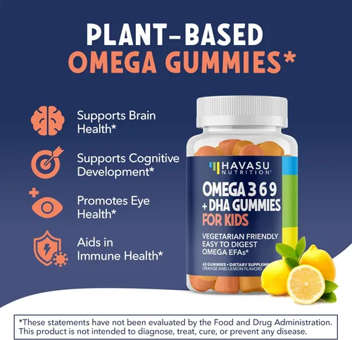 Miniatura 3 de Gomitas Omega 3 6 9 + DHA para niños, aceite de pescado vegetariano, a base de plantas con DHA y EPA para niños mayores de 2 años para apoyar