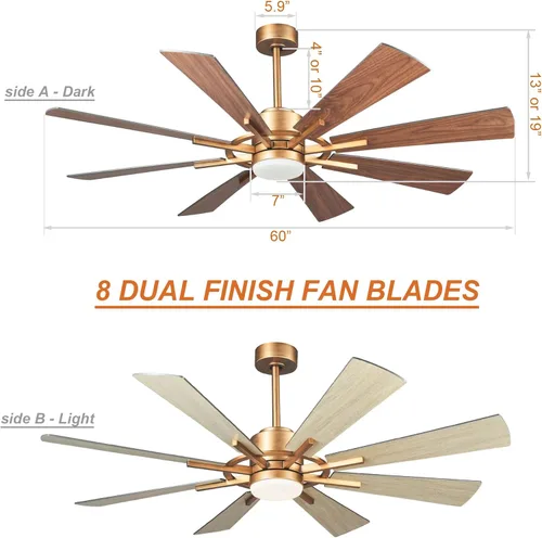 Miniatura 5 de Ventiladores de techo dorados de 60 pulgadas con luces y control remoto, modernos ventiladores de techo grandes para exteriores, para patios, motor