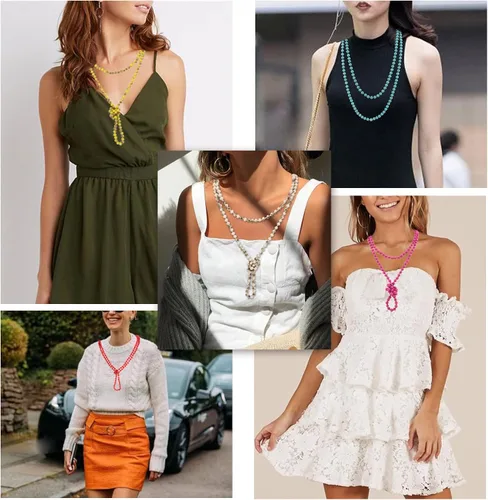 Miniatura 5 de Firstmeet - Collar con nudo de cuerda, de cuentas de cristal, largo, para mujer.