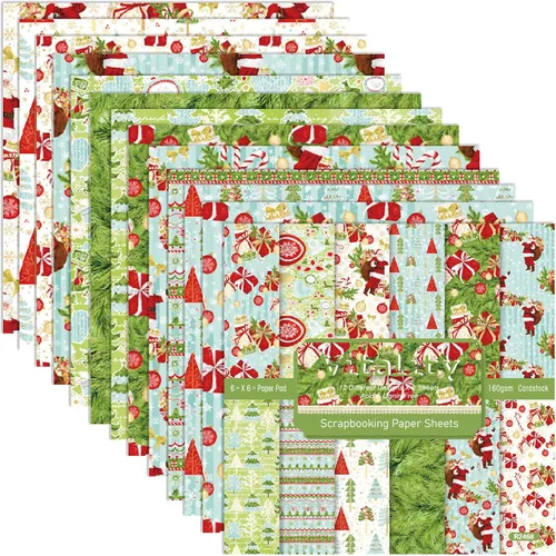 Miniatura 16 de Papel para álbum de recortes con patrón navideño, suministros de producción de tarjetas de 6 pulgadas, 24 hojas de cartulina libre de ácido de un