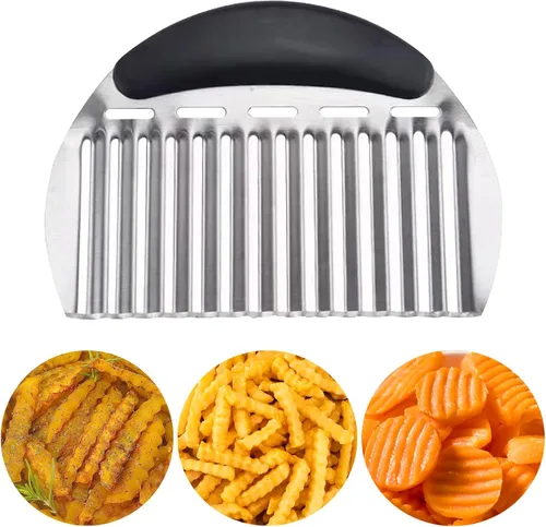 Miniatura 10 de JAYVAR Cortador de arrugas grande para papas, cortador de arrugas de verduras de acero inoxidable, versátil picador ondulado de verduras para bordes