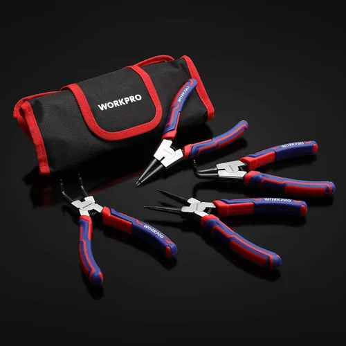 Miniatura 5 de WORKPRO Juego de 4 alicates de anillo a presión – Kit de alicates de clip para circuito interno/externo de 7 pulgadas