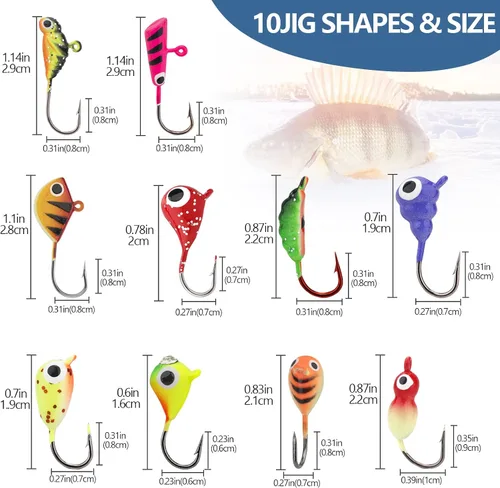 Miniatura 5 de THKFISH Plantillas de pesca en hielo, 54 piezas de señuelos de pesca en hielo brillante, equipo de pesca en hielo para pesca en hielo para Crappie