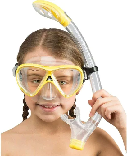 Miniatura 4 de Cressi Juego de silicona para snorkel (máscara y snorkel) para niños de 5 a 15 años - Pegaso & Iguana: diseñado en Italia Transparente/Amarillo
