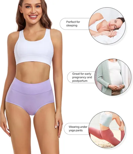 Miniatura 4 de wirarpa - Ropa interior de algodón para mujer, cintura alta y cobertura completa, paquete de 4unidades (tallas regular y extragrande)