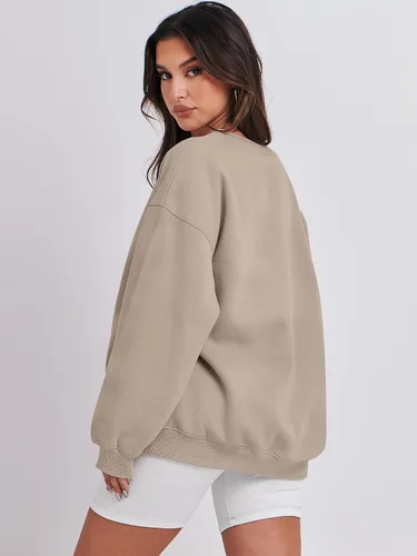 Miniatura 3 de Caracilia Sudaderas con capucha de forro polar de gran tamaño para mujer, cuello redondo, manga larga, suéter de moda de otoño 2024