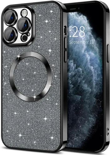 Miniatura 67 de Hython Funda para iPhone 15 Plus con purpurina, fundas magnéticas transparentes para teléfono con protector de lente de cámara