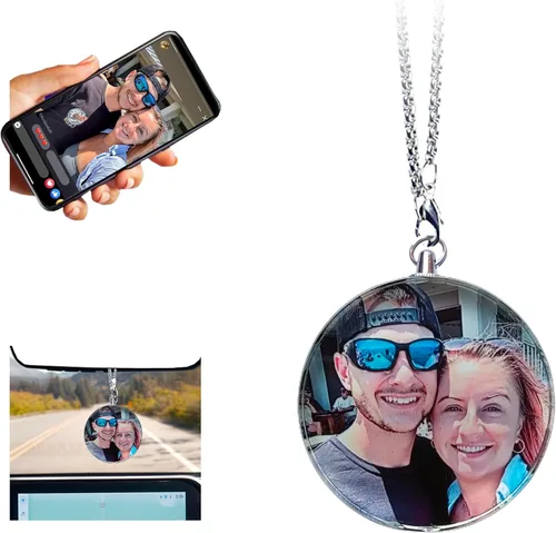 Miniatura 9 de Adorno colgante de cristal diáfano personalizado para espejo retrovisor de automóvil con foto, adorno personalizado para automóvil, decoración