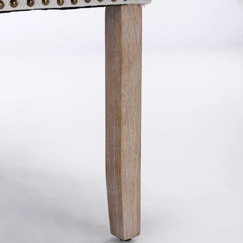 Miniatura 7 de Juego de 2 sillas de comedor, sillas decorativas de tela de lino con patas de madera maciza, ribete de cabeza de clavo de cobre, tirador de anillo