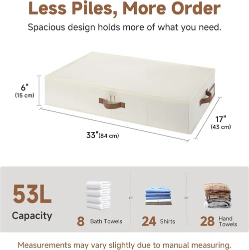 Miniatura 2 de StorageWorks Almacenamiento debajo de la cama con tapa, paquete de 2 contenedores de almacenamiento debajo de la cama para ropa, ropa de cama y Beige