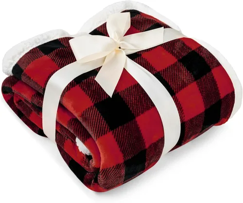 Miniatura 8 de PAVILIA Manta Sherpa a cuadros Buffalo negros y rojos para sofá individual, manta de franela suave y esponjosa para cama, manta de forro polar a