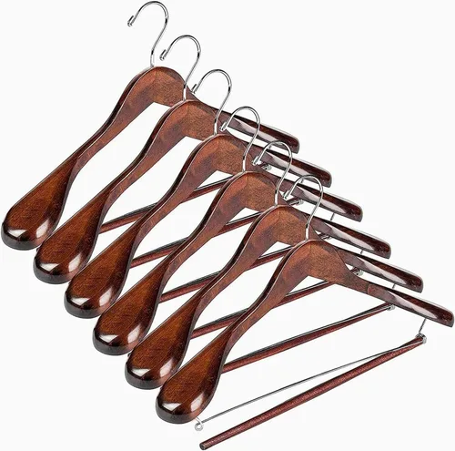 DEILSY - Perchas de madera para hombros anchos con barra antideslizante para pantalones y gancho giratorio de 360° - Perchas de acabado liso para