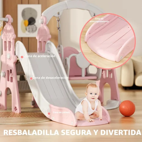Miniatura 3 de YUFU Juego de Tobogán y Columpio 4 en 1 para Niños Pequeños, Tobogán para Niños con Escalador, Columpio, Aro de Baloncesto, Juego