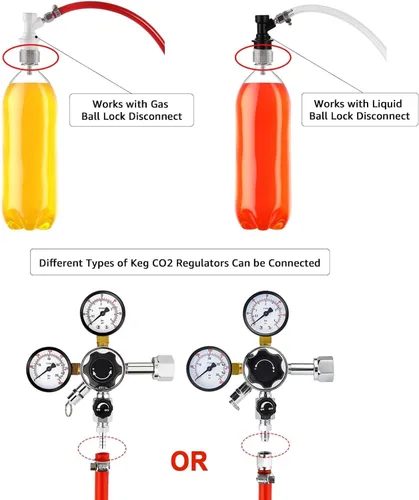 Miniatura 5 de Kit de tapa de carbonatación de acero inoxidable de 5 pies para botella de PET con regulador de CO2, grifo de barril con diámetro exterior