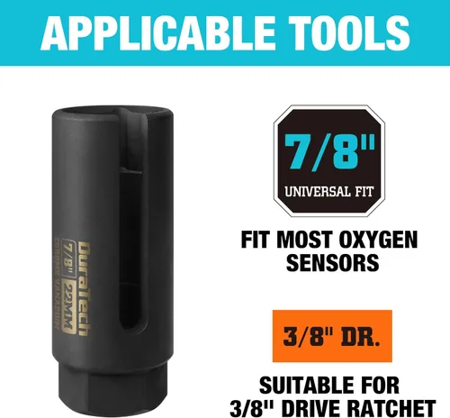 Miniatura 2 de DURATECH Juego de llaves de vaso del sensor de oxígeno O2 de 3/8" x 7/8" (22mm), herramienta de extracción del sensor de oxígeno de acero