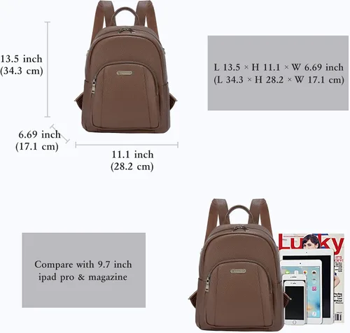 Miniatura 2 de Blofinche Pequeña mochila de cuero genuino para mujer, bolso convertible de diseñador para mujer, antirrobo, para el trabajo, casual, #1 Caqui mate