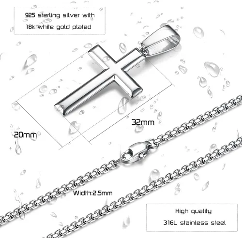 Miniatura 2 de Jstyle Collar de cruz para hombre, colgante de cruz de plata de ley con cadena Rolo para hombres y mujeres, 16-24 pulgadas, Circonia cúbica