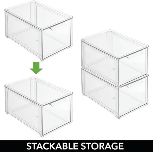 Miniatura 4 de mDesign Lumiere Collection - Contenedor organizador apilable de plástico con cajón extraíble para gabinete, tocador, estante, armario, armario u