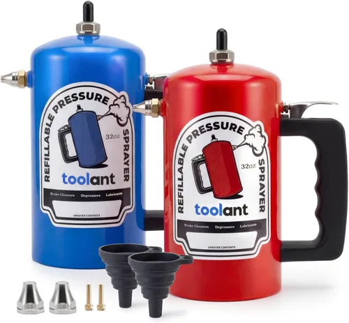 Miniatura 11 de toolant Pulverizador presurizado recargable de 32 onzas, recipiente de acero, forro resistente al óxido, válvula de aguja resistente a fugas, Rojo