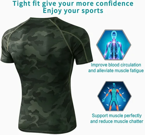 Miniatura 5 de SPVISE Camisetas de compresión para hombre, de manga corta, para entrenamiento, gimnasio, correr, secado fresco, deportes, capa base, atléticas