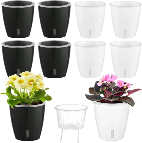 Miniatura 29 de Macetas de riego automático para plantas de interior, paquete de 16 macetas de riego automático con orificios de drenaje, macetas pequeñas