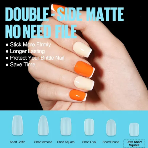 Miniatura 4 de TOMICCA Puntas de uñas extra cortas en forma de ataúd, 240 piezas de uñas postizas acrílicas de cobertura completa para manicura con extensión, 15