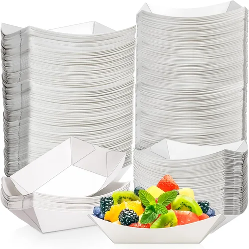 Miniatura 8 de Paquete de 120 bandejas de papel desechables de 2 libras de papel para barcos, bandeja de servir comida kraft, cestas para aperitivos, palomitas