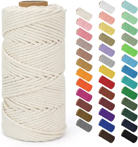 Miniatura 44 de Cordón de macramé de 0.079 in x 380 yardas (1140 pies), cuerda de algodón natural para colgar en la pared, ganchos de plantas, manualidades, Beige