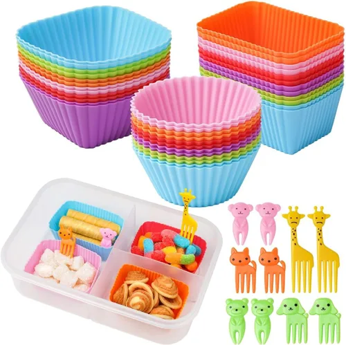 Doiaz Divisores de lonchera de silicona, paquete Bento de 46 piezas para accesorios de almuerzo para niños, sin BPA, apto para lavavajillas