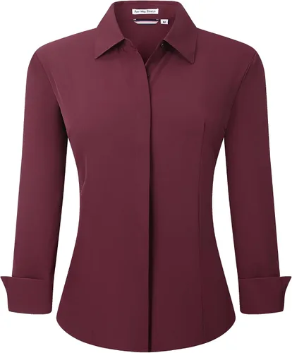 Miniatura 39 de Esabel.C Camisas de manga larga con botones para mujer, ajuste regular, blusa de trabajo elástica