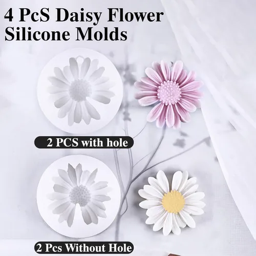 Miniatura 3 de 4 moldes para velas de margarita, moldes de silicona para hacer velas, molde decorativo en forma de flores 3D para fondant, jabón, pastel