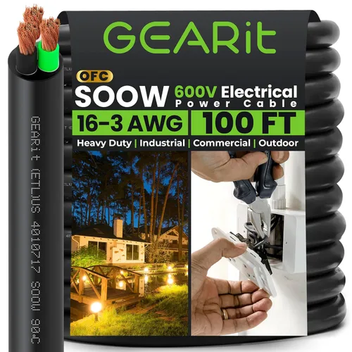 Miniatura 31 de GEARit Cable de alimentación portátil 6/3 6 AWG (100 pies - 3 conductores) SOOW 600V Cable eléctrico de calibre 6 para derivaciones de motor, luces