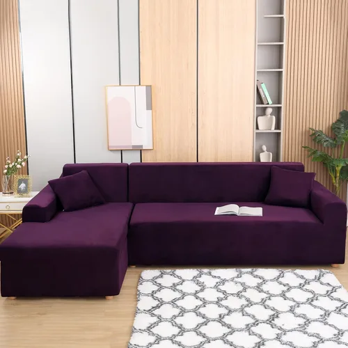 Miniatura 12 de Fundas para sofá modular, 2 fundas de sofá en forma de L con fundas de almohada, fundas elásticas de terciopelo para sofá de 3 + 3 plazas, fundas