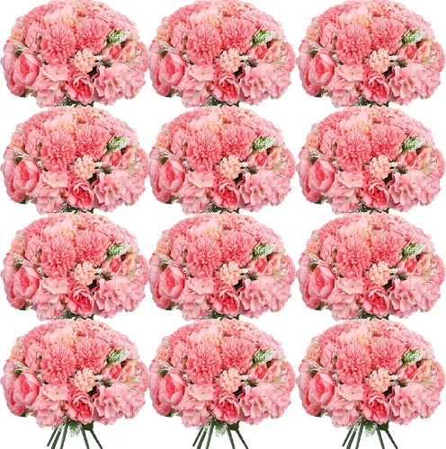 Miniatura 10 de Tigeen Flores artificiales, peonías artificiales, flores de seda, peonía sintética, ramo de hortensias de seda para mesa de boda, centro de mesa