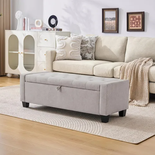 Miniatura 22 de Huatean Home Otomana de 48" con almacenamiento, otomana con banco de almacenamiento con bisagra de seguridad, banco tapizado de entrada con asiento