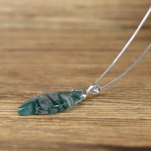 Miniatura 4 de COAI Collar con colgante de hoja de ágata musgo de plata de ley 925
