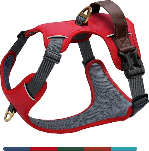 Miniatura 12 de Arnés para perro sin tirones de tamaño pequeño, elegante chaleco de piel sintética con asa de fácil control, clip frontal sin estrangulamiento con 2