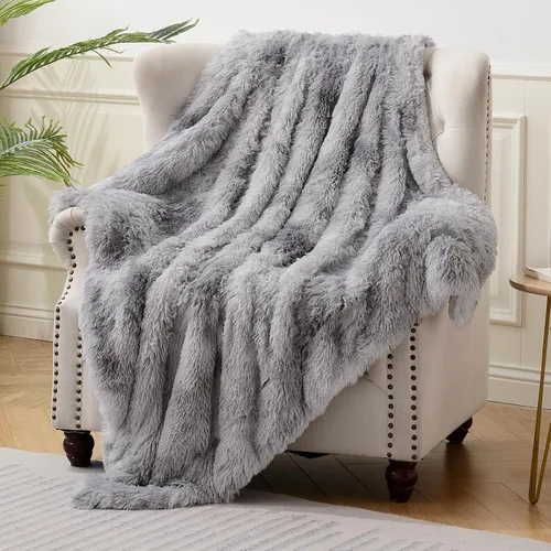 Miniatura 20 de Exclusivo Mezcla Manta de Cama Mullida de Piel Sintética Tamaño King, Mantas Reversibles Shaggy de Vellón Sherpa Teñido Tie Dye, Mantas Mullidas