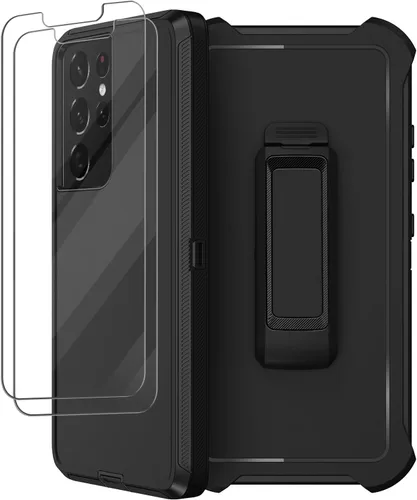 Funda para Samsung Galaxy S21 Ultra con funda de clip para cinturón, 2 protectores de pantalla, cuerpo completo resistente, a prueba de golpes, a