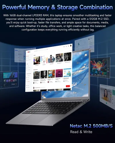 Miniatura 3 de Laptop de 15.6 pulgadas con Pentium Gold 6500Y (hasta 3.4GHz), 16GB RAM 256GB SSD, 1080P Full HD, USB-C, WiFi 5, BT5.0, computadoras portátiles