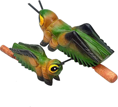 Miniatura 6 de Juego de 3 instrumentos de percusión de madera hechos a mano con animales, rana de madera de 4 pulgadas, grillo de madera de 4 pulgadas y búho